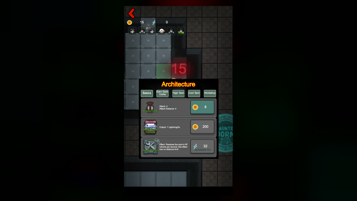 Coins and lightning: bed, console, mines